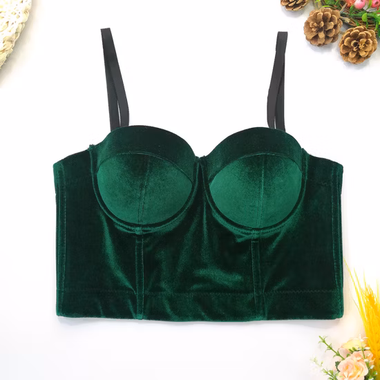 Sexy Frauen Samt Hosenträger Shapewear Grün Einfarbig 9 Farbe Bügel Brust Pad Unterwäsche Oberbekleidung Rohr Top