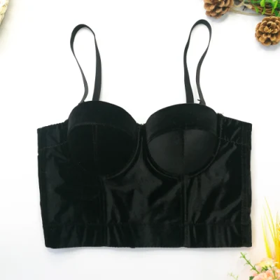 Damen Samt-Hosenträger-Shapewear, schwarz, mehrfarbig, Bügel-Brustpolster, sexy Unterwäsche, Oberbekleidung, Röhrenoberteil